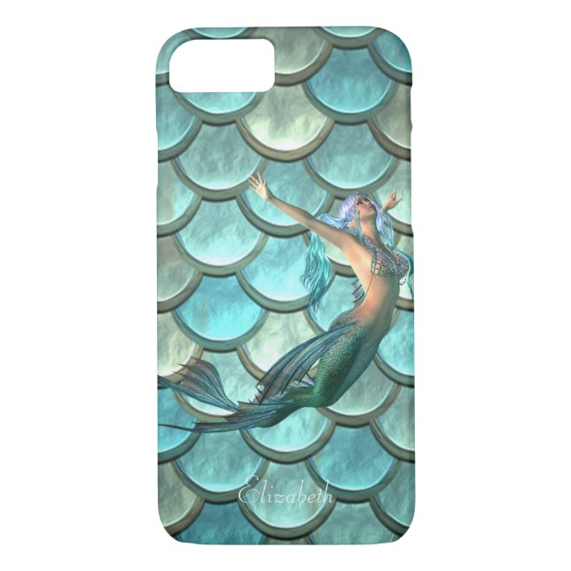 Mermaid On Mermaid Tail  Scales- Personalized Case-Mate iPhone Case (Back)
