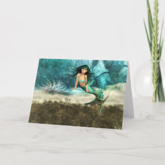 Mermaid on Ocean Floor  Greeting Cards