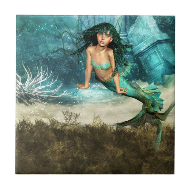 Mermaid on Ocean Floor Tile (Front)