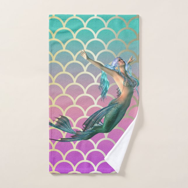 Mermaid On ombre Mermaid Tail Scales (Serviette à main)