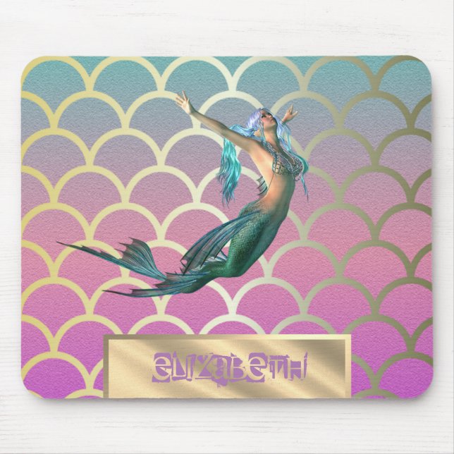 Mermaid On Ombre Mermaid Tail Scales Mouse Pad (Front)