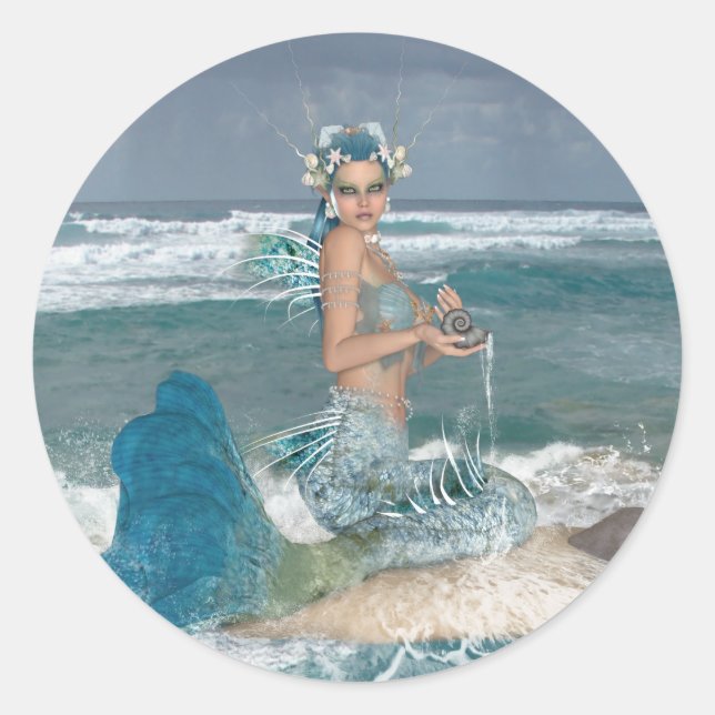 Mermaid on Rock Classic Round Sticker (Front)