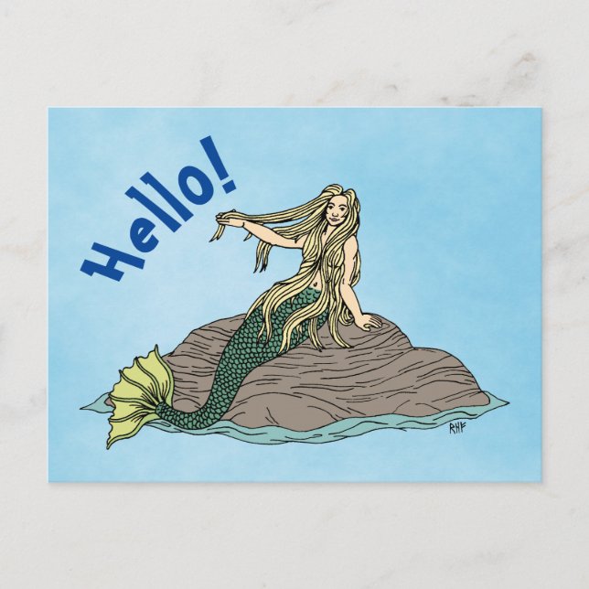 Mermaid on Rocks Postcard (Front)