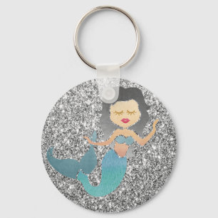 Mermaid on Silver Glitter Keychain