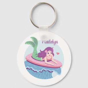 Mermaid On Surfboard Ride The Waves Personalized Keychain