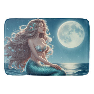 Mermaid on the beach at night bath mat