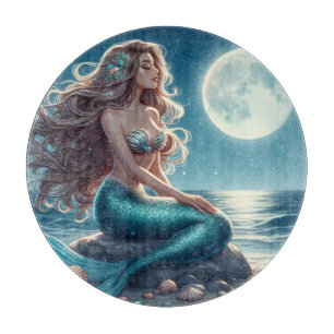 Mermaid on the beach at night cutting board