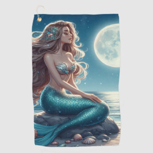 Mermaid on the beach at night golf towel
