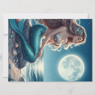 Mermaid on the beach at night holiday card