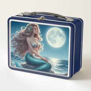 Mermaid on the beach at night metal lunch box