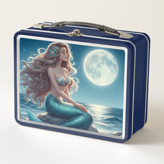 Mermaid on the beach at night metal lunch box (Front)