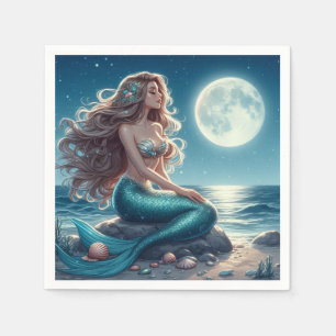 Mermaid on the beach at night napkin
