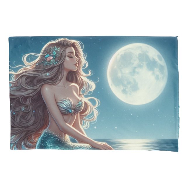 Mermaid on the beach at night pillowcase (Front)