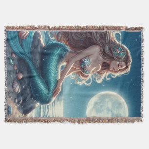 Mermaid on the beach at night throw blanket