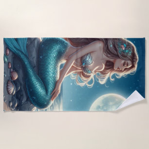 Mermaid on the beach at night towel