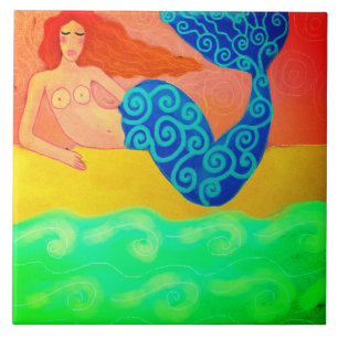 Mermaid on the Shore Abstract Painting Tile