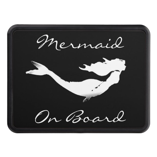 mermaid onboard black/white trailer hitch cover (Front)