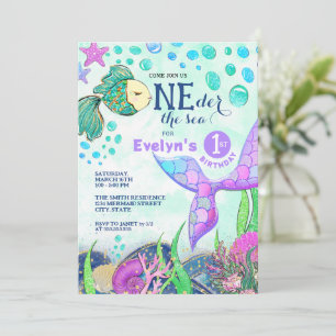 Mermaid ONE der the Sea 1er Birthday Invitation