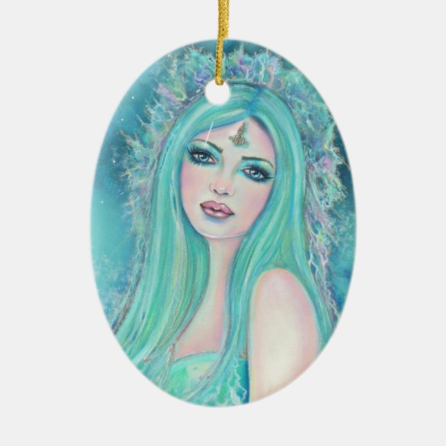 Mermaid one with the sea art by Renee Lavoie  Ceramic Ornament (Front)