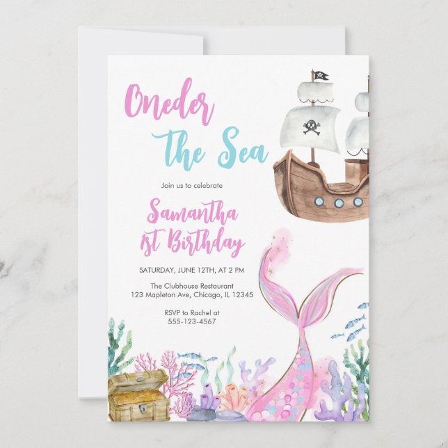 Mermaid Oneder the Sea Splish Splash Birthday Invitation (Front)