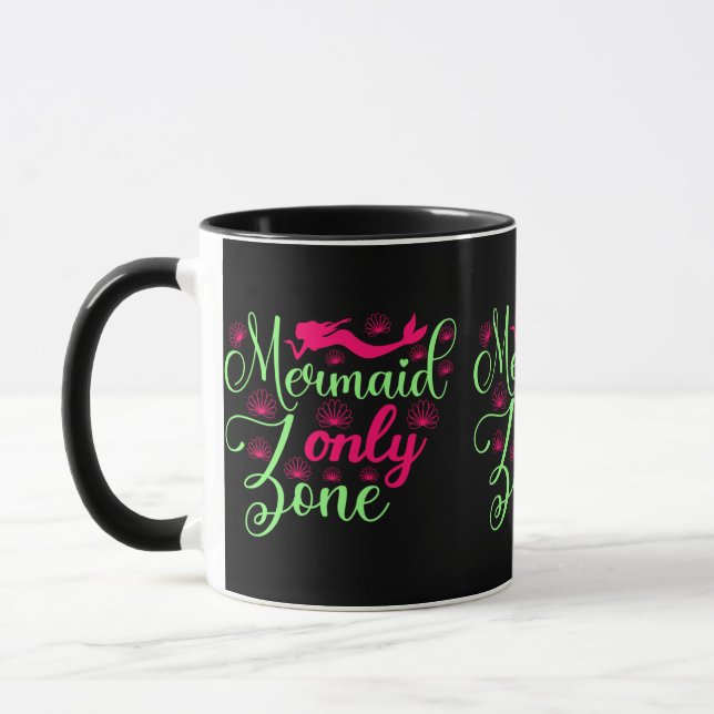 Mermaid Only Zone in Hot Pink and Neon Green Mug (Left)