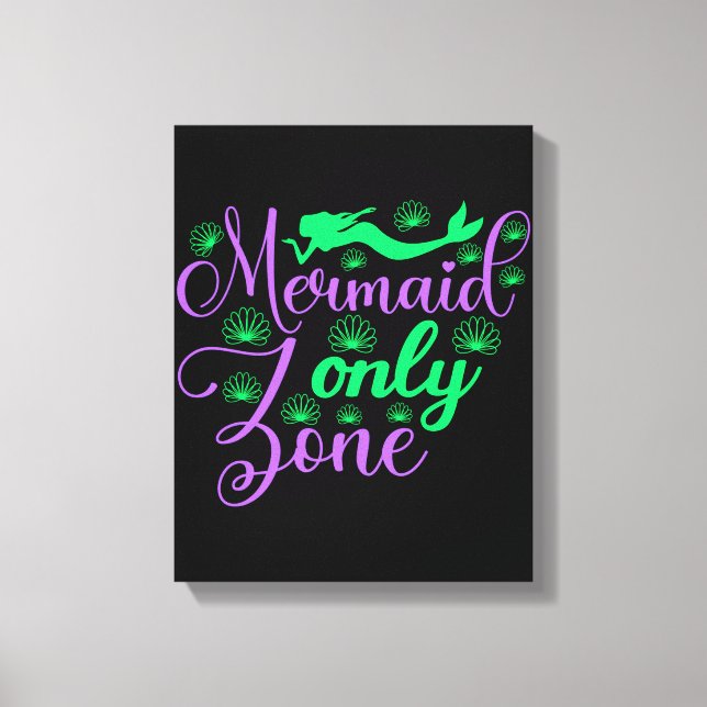 Mermaid Only Zone in Neon Green and Purple Canvas Print (Front)