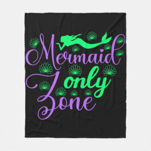 Mermaid Only Zone in Neon Green and Purple Fleece Blanket