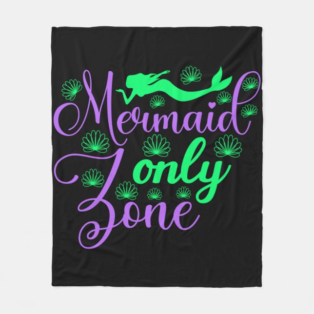 Mermaid Only Zone in Neon Green and Purple Fleece Blanket (Front)
