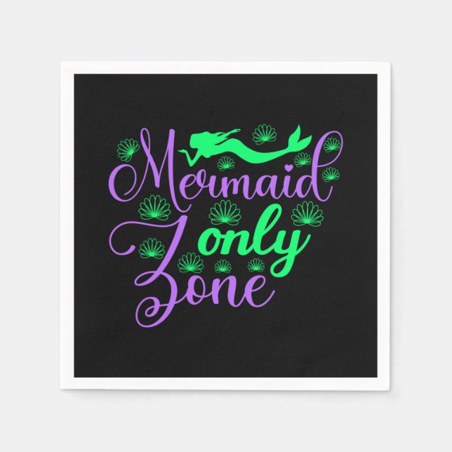 Mermaid Only Zone in Neon Green and Purple Napkin (Front)