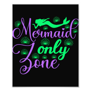 Mermaid Only Zone in Neon Green and Purple Photo Print