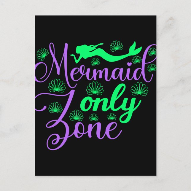 Mermaid Only Zone in Neon Green and Purple Postcard (Front)