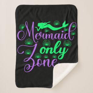 Mermaid Only Zone in Neon Green and Purple Sherpa Blanket