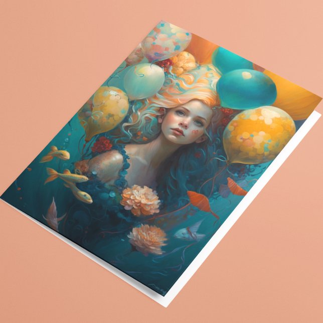 Mermaid  Painting Birthday Balloons  Card (Creator Uploaded)