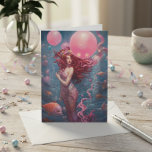 Mermaid  Painting Birthday Balloons Pink Card<br><div class="desc">This design was created through digital art. It may be personalized by clicking the customize button and changing the colour, adding a name, initials or your favourite words. Contact me at colorflowcreations@gmail.com if you with to have this design on another product. See more of my creations or follow me at...</div>
