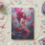 Mermaid  Painting Birthday Balloons Pink Card<br><div class="desc">This design was created through digital art. It may be personalized by clicking the customize button and changing the colour, adding a name, initials or your favourite words. Contact me at colorflowcreations@gmail.com if you with to have this design on another product. See more of my creations or follow me at...</div>