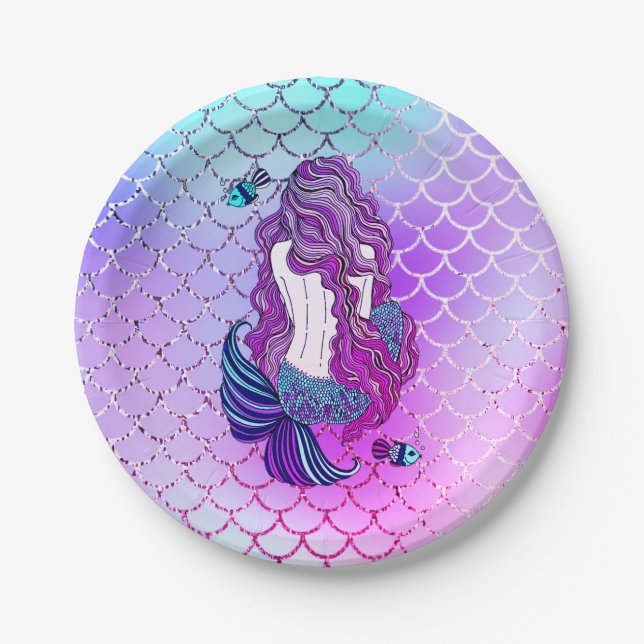 Mermaid Paper Party Plates (Front)