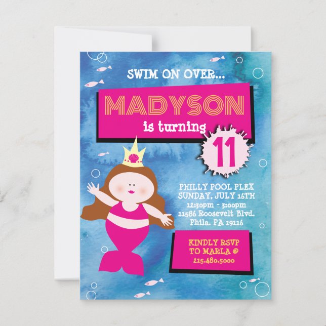 Mermaid Party Blue Tie Dye Sea Life Birthday Party Invitation (Front)