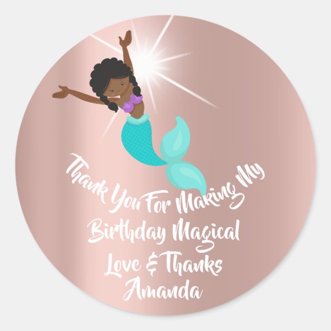 Mermaid Party Favours Thanks Birthday Rose Aqua Classic Round Sticker (Front)