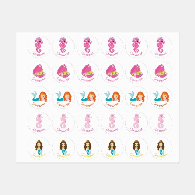 Mermaid Party Orange  Labels (Sheet)