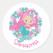 Mermaid Party Purple Classic Round Sticker
