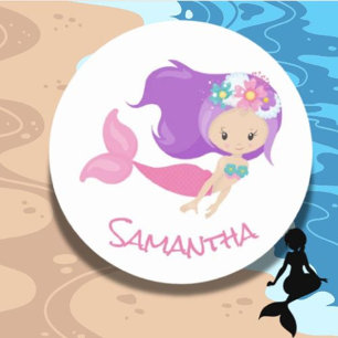 Mermaid Party Purple Classic Round Sticker