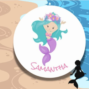 Mermaid Party Purple Classic Round Sticker