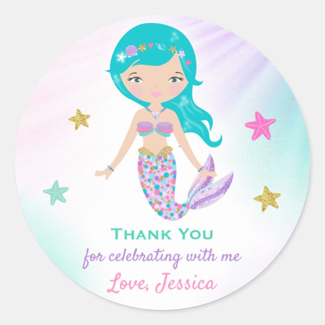 Mermaid Party Sticker Tag Mermaid Party Favour (Front)