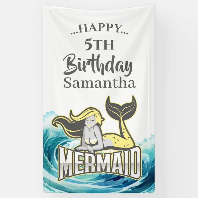 MERMAID PARTY Surf yellow theme Banner (Vertical)