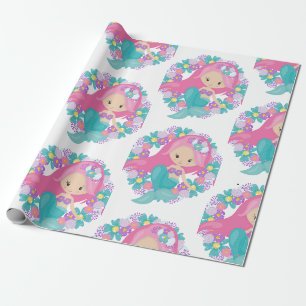 Mermaid Party White Purple Wrapping Paper