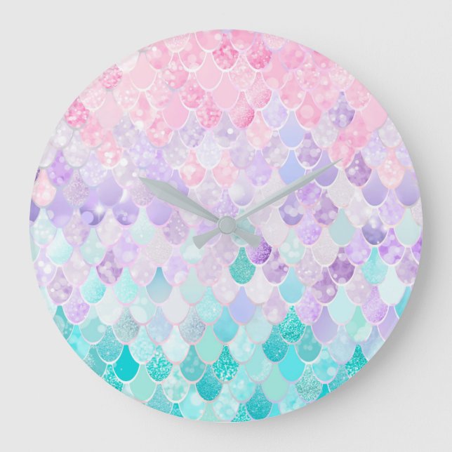 Mermaid Pastel Girls Chambre Nursery Horloge (Recto)