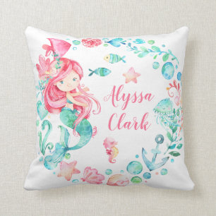 Mermaid Pastel Ocean Baby Girl Nursery Throw Pillow