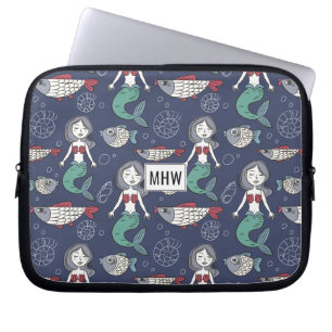 Mermaid Pattern custom monogram laptop sleeves