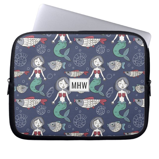 Mermaid Pattern custom monogram laptop sleeves (Front)