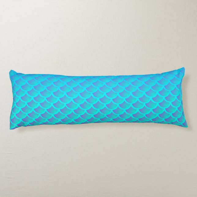 Mermaid Pattern In Aqua Blue and Purple Body Pillow (Back)